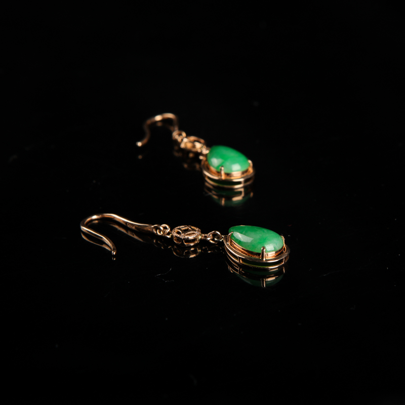 缅甸天然豆种翡翠耳坠-红掌柜