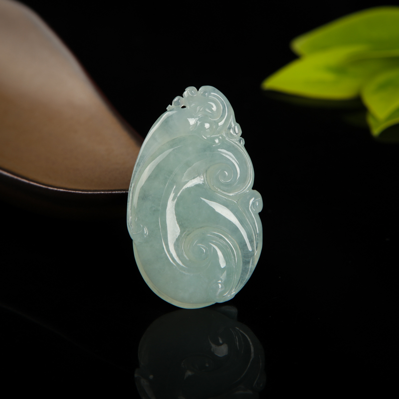 缅甸天然油青种翡翠吉祥如意吊坠-红掌柜