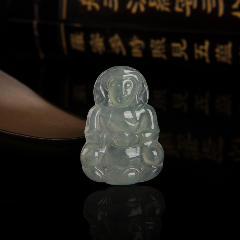 缅甸天然油青种翡翠观音吊坠-红掌柜