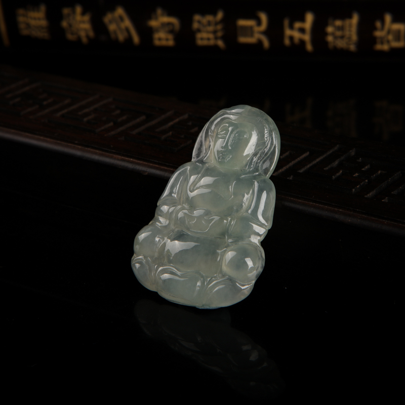 缅甸油青种翡翠观音吊坠-红掌柜