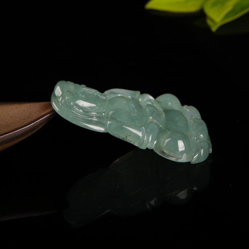 缅甸天然油青种翡翠观音吊坠-红掌柜