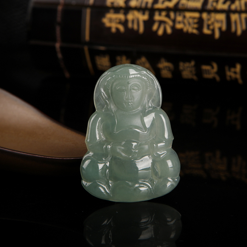 缅甸天然油青种翡翠观音吊坠-红掌柜