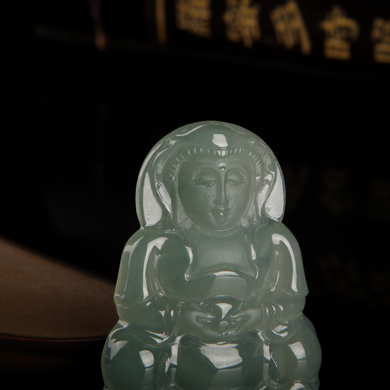 缅甸天然油青种翡翠吊坠-红掌柜
