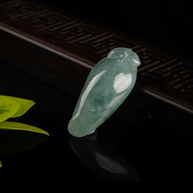 缅甸豆种飘花翡翠福瓜吊坠-红掌柜