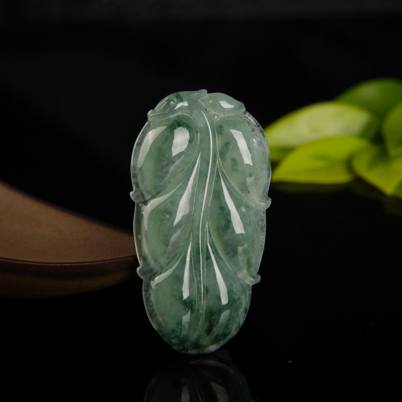 缅甸天然豆种飘花翡翠金枝玉叶吊坠-红掌柜