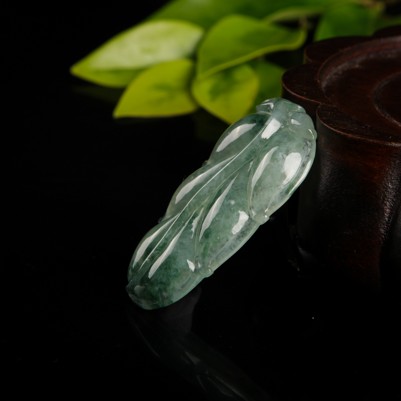 缅甸豆种飘花翡翠金枝玉叶吊坠-红掌柜