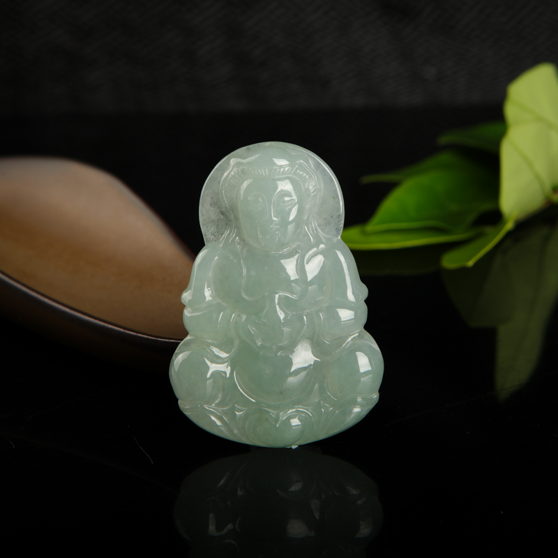 油青种灰绿翡翠观音吊坠-红掌柜