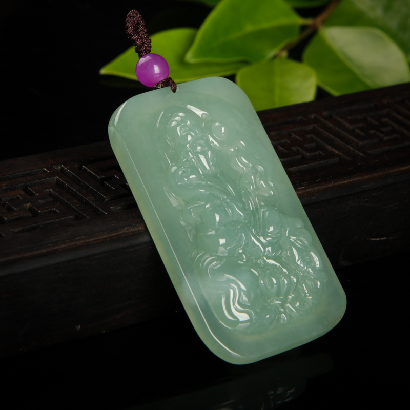 天然糯种灰绿翡翠普贤菩萨吊坠-红掌柜