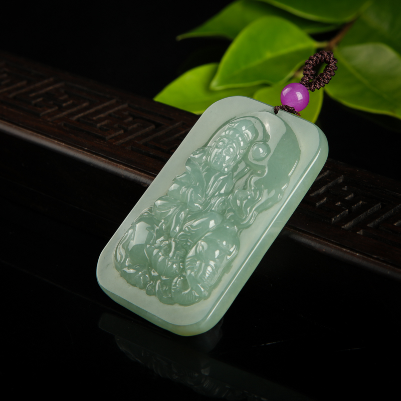 缅甸糯种灰绿翡翠普贤菩萨吊坠-红掌柜