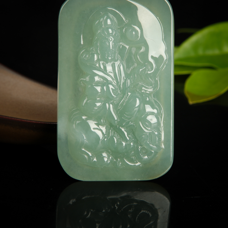 缅甸天然糯种灰绿翡翠吊坠-红掌柜