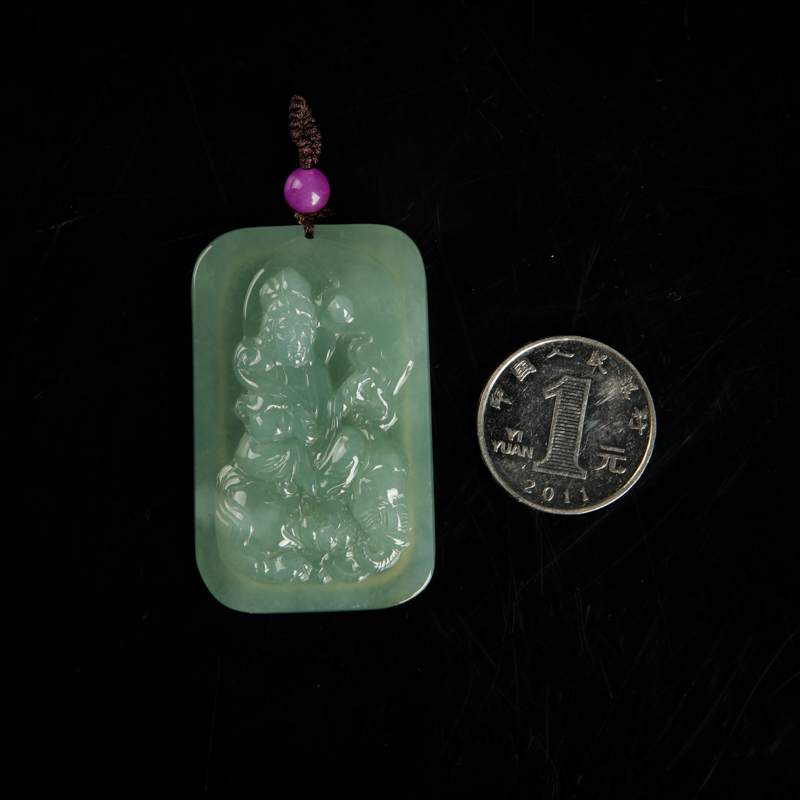 糯种灰绿翡翠普贤菩萨吊坠-红掌柜