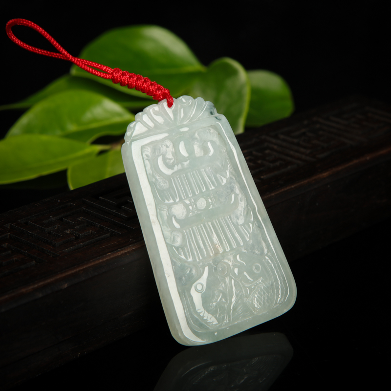 天然糯种飘花翡翠鱼跃龙门吊坠-红掌柜