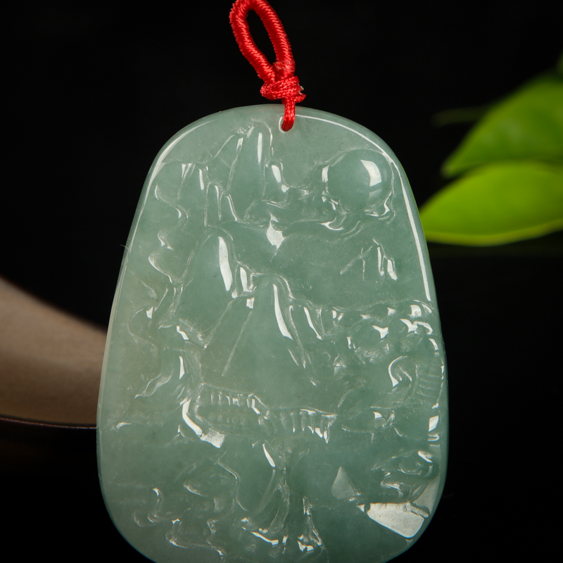 缅甸天然油青种灰绿翡翠吊坠-红掌柜