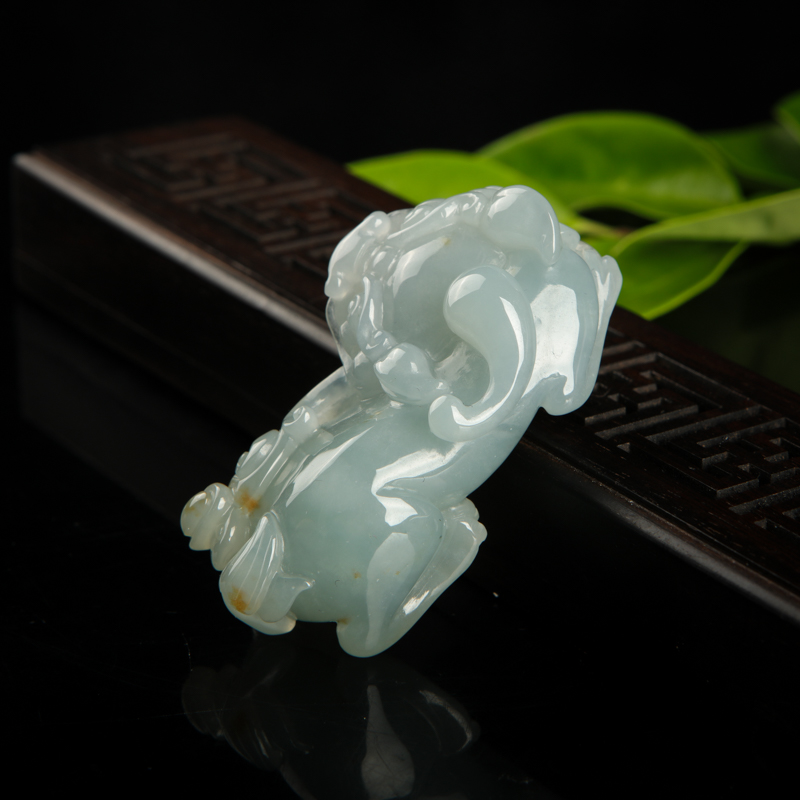 缅甸糯种俏色翡翠貔貅吊坠-红掌柜