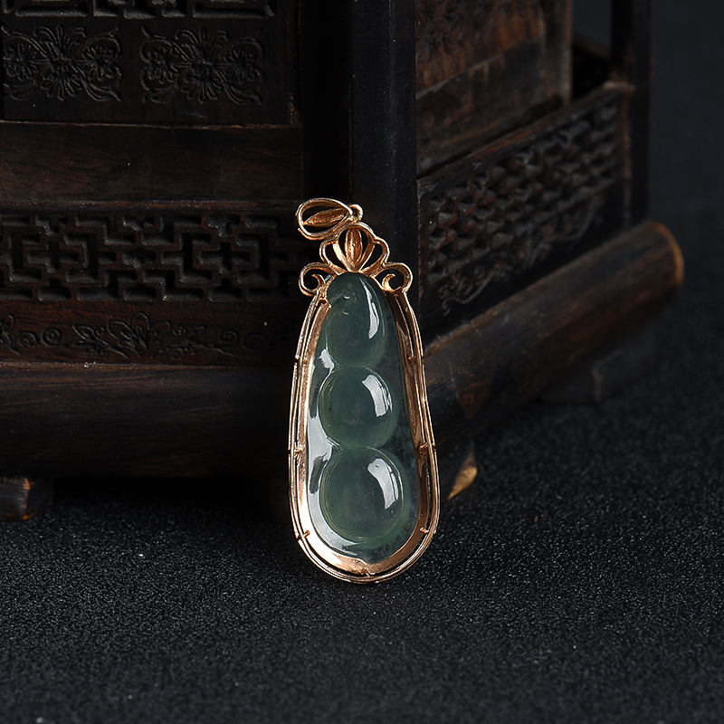 糯冰种翡翠连中三元吊坠-红掌柜