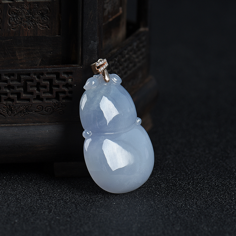 天然糯种浅紫翡翠福禄吊坠-红掌柜