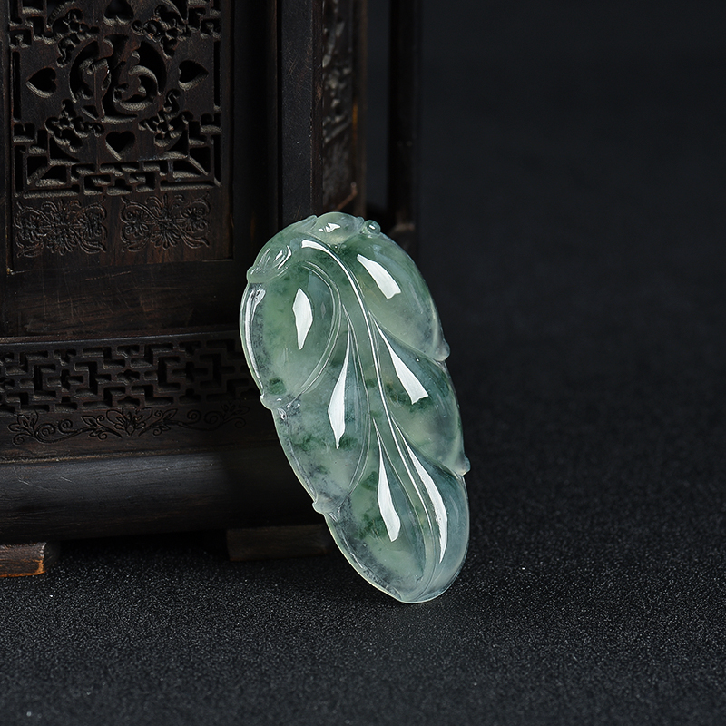 天然糯冰种飘花翡翠金枝玉叶吊坠-红掌柜
