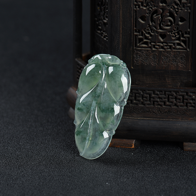 缅甸糯冰种飘花翡翠金枝玉叶吊坠-红掌柜