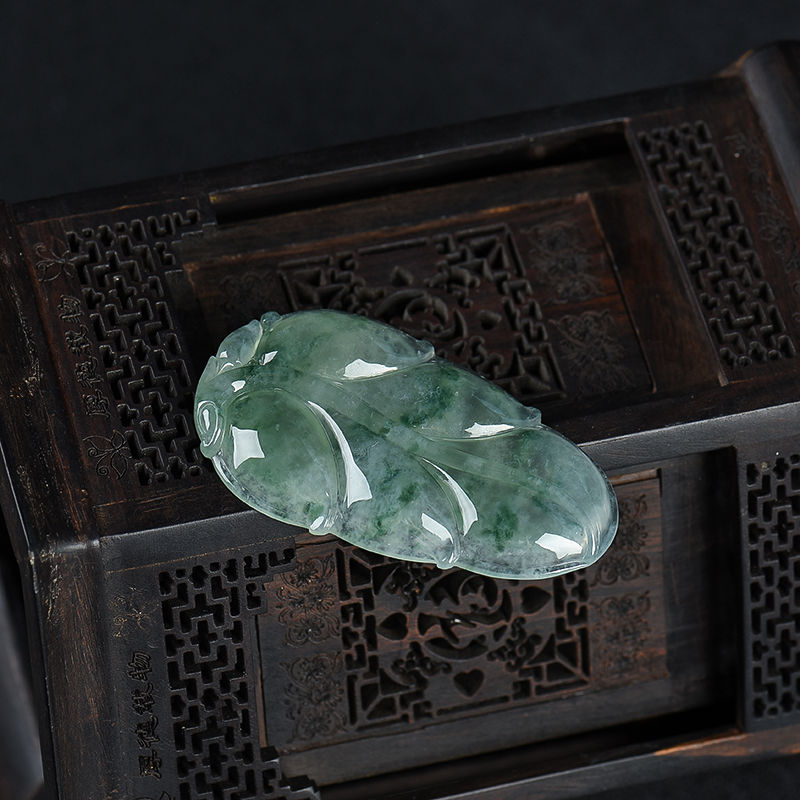 缅甸天然糯冰种翡翠金枝玉叶吊坠-红掌柜