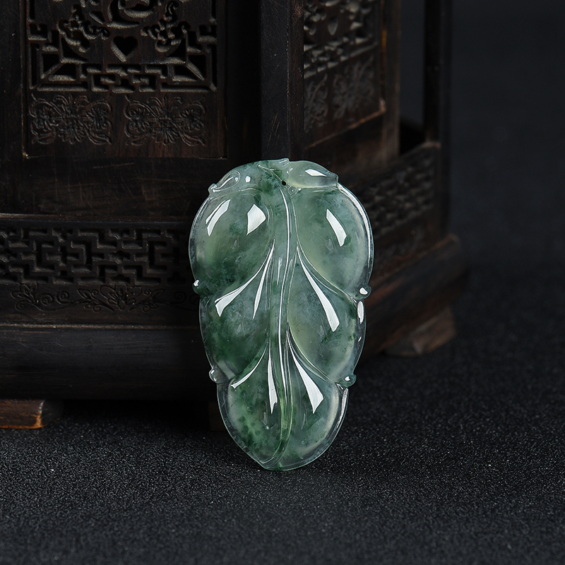 缅甸天然糯冰种飘花翡翠金枝玉叶吊坠-红掌柜