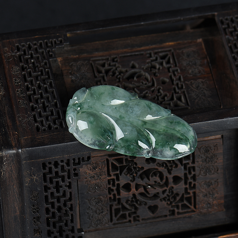 缅甸天然糯冰种翡翠金枝玉叶吊坠-红掌柜