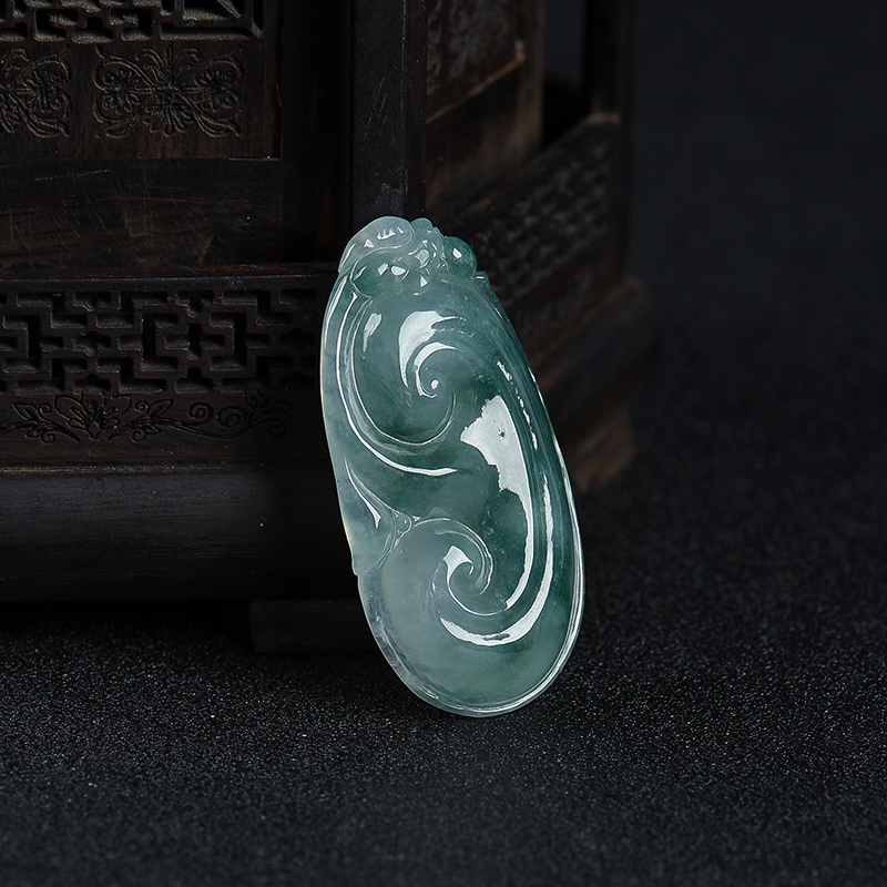 天然糯种飘花翡翠如意吊坠-红掌柜