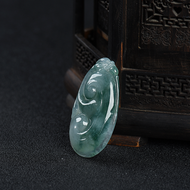 缅甸糯种飘花翡翠如意吊坠-红掌柜