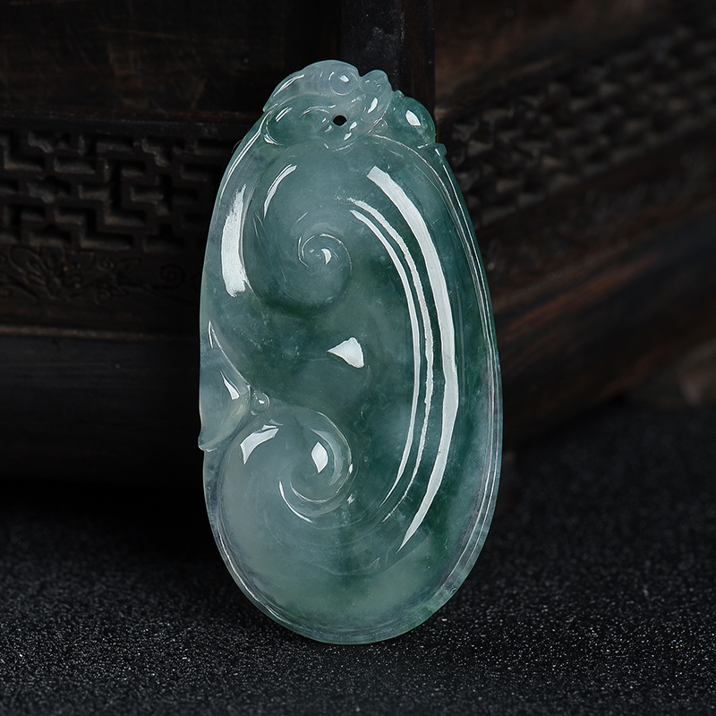 缅甸天然糯种飘花翡翠吊坠-红掌柜