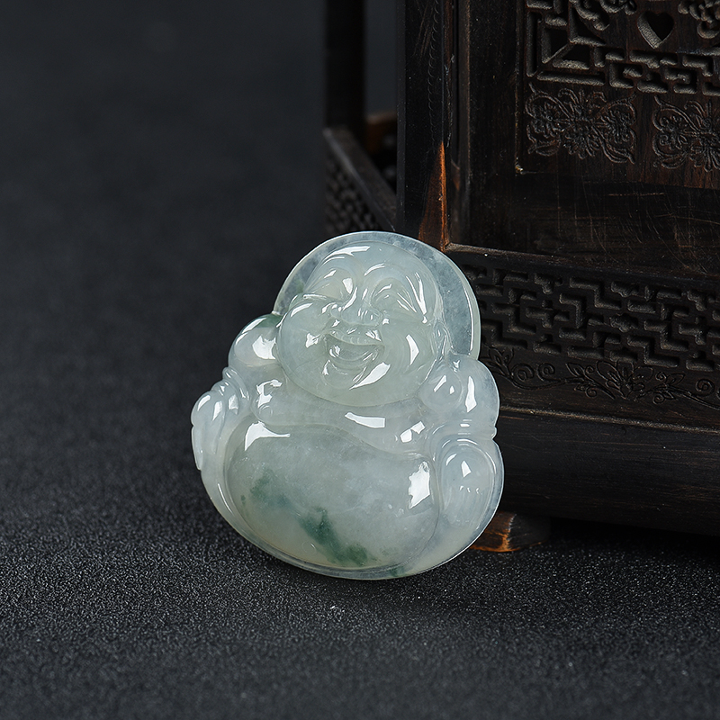 糯种翡翠弥勒佛吊坠-红掌柜