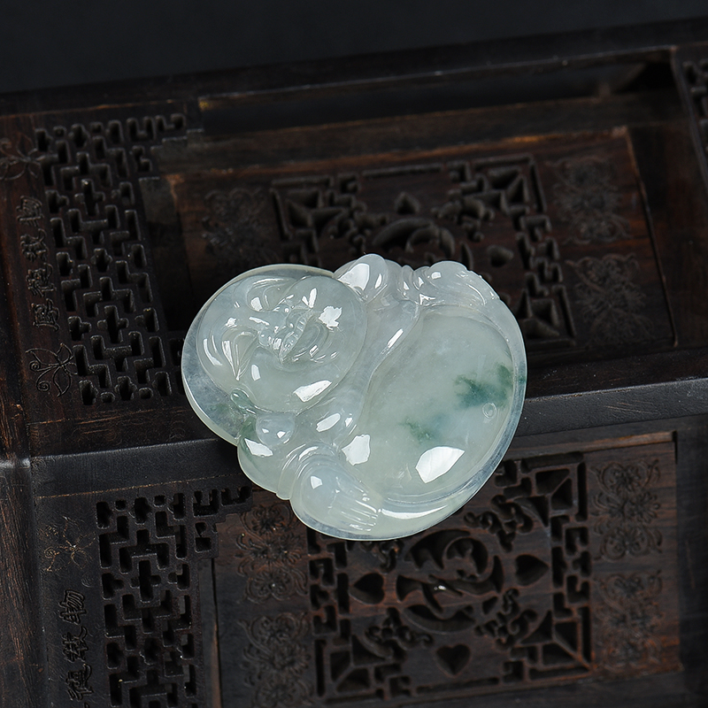 糯种飘花翡翠弥勒佛-红掌柜