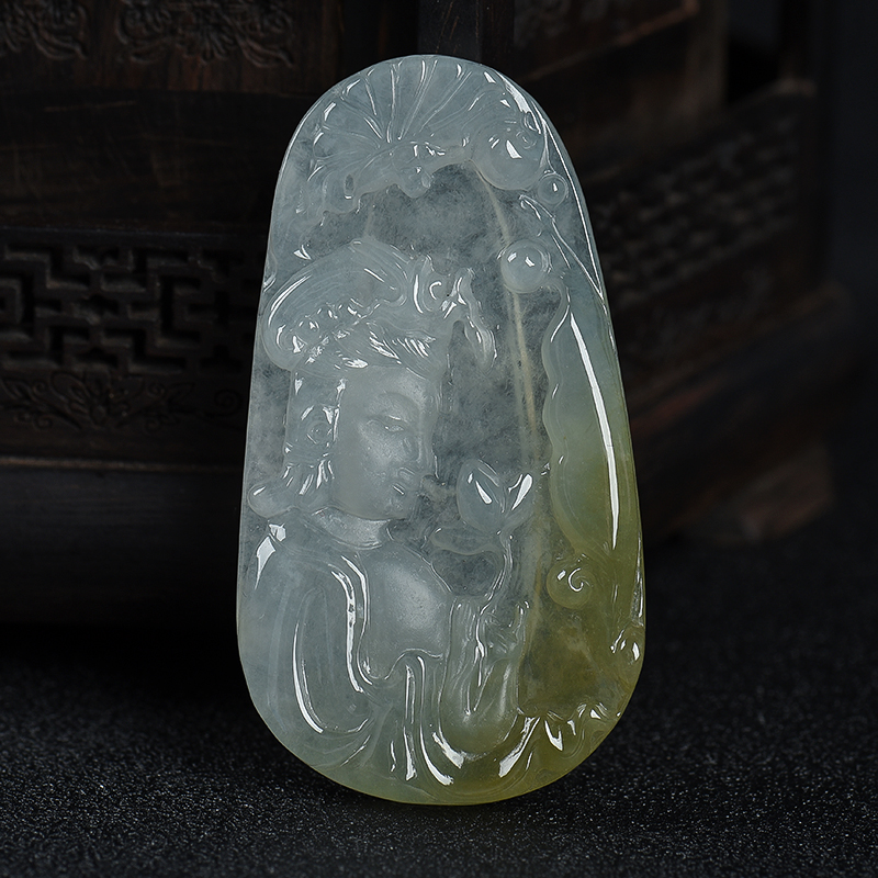 缅甸天然糯冰种俏色翡翠吊坠-红掌柜