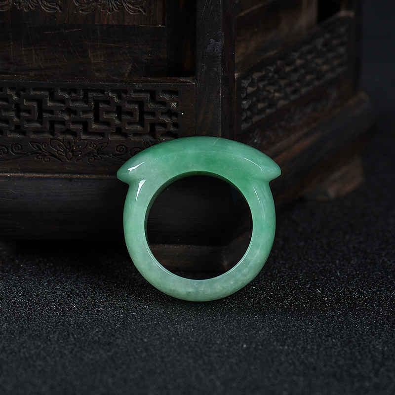 缅甸天然糯种灰绿翡翠戒指-红掌柜