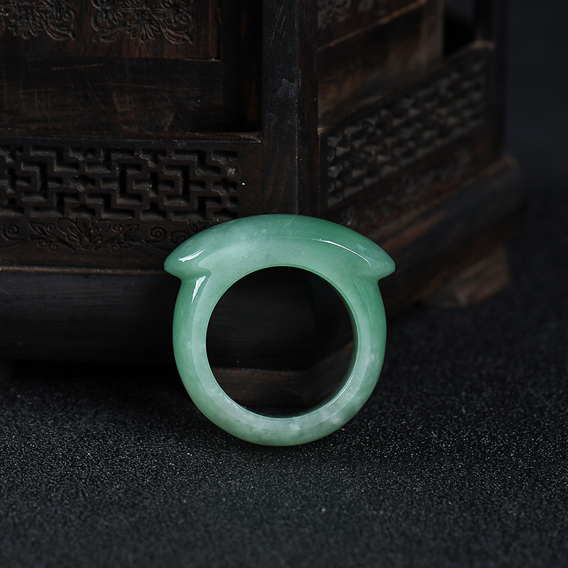 缅甸天然灰绿翡翠戒指-红掌柜