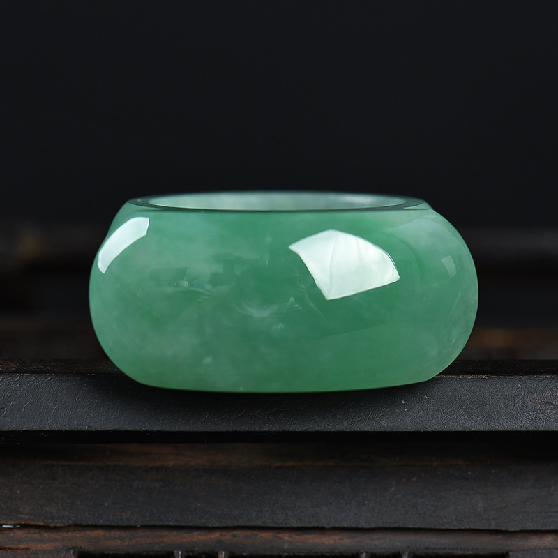 糯种灰绿翡翠戒指-红掌柜