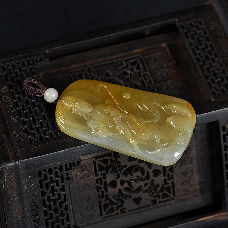 缅甸天然糯种黄翡吊坠-红掌柜