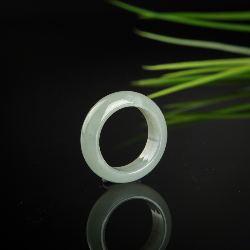 缅甸天然糯种灰绿翡翠戒指-红掌柜