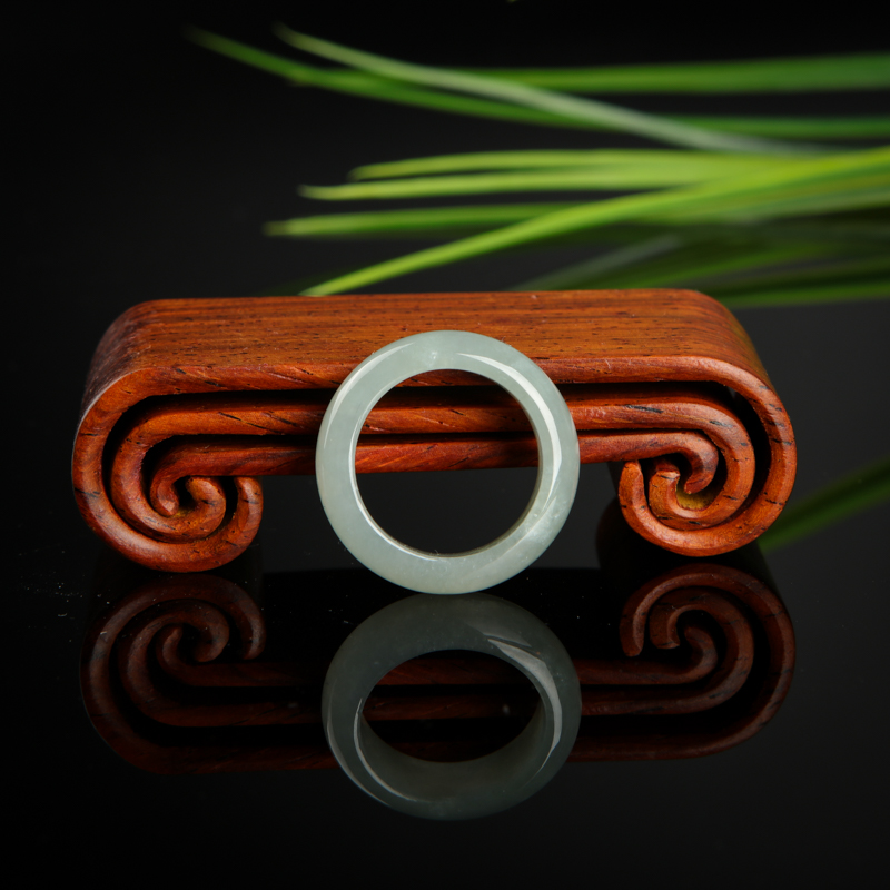 缅甸天然灰绿翡翠戒指-红掌柜