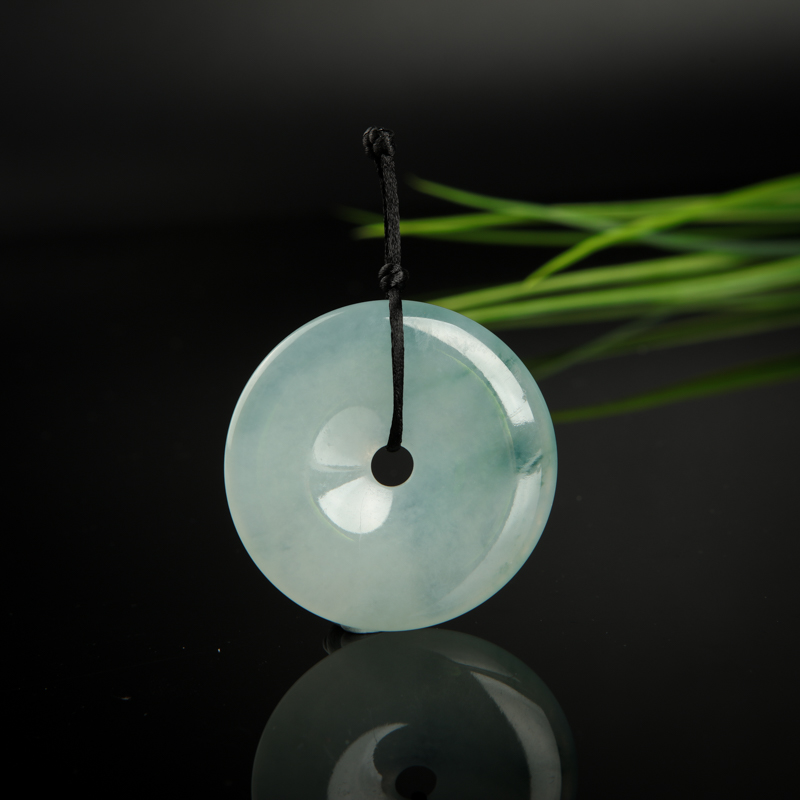 缅甸天然糯冰种飘花翡翠平安扣吊坠-红掌柜