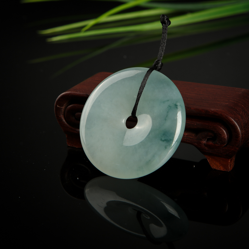 缅甸糯冰种飘花翡翠平安扣吊坠-红掌柜