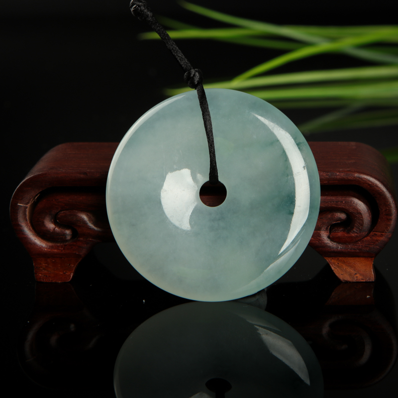 缅甸天然飘花翡翠平安扣吊坠-红掌柜