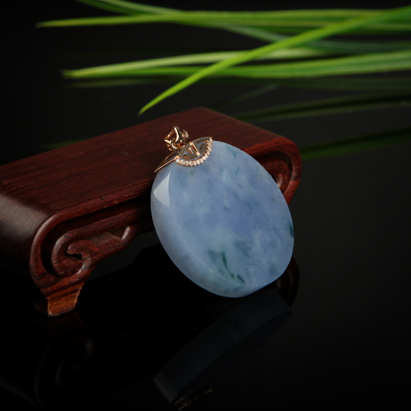 天然糯种紫罗兰翡翠无事牌吊坠-红掌柜