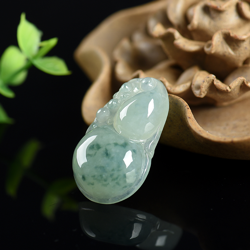 缅甸糯种飘花翡翠葫芦吊坠-红掌柜
