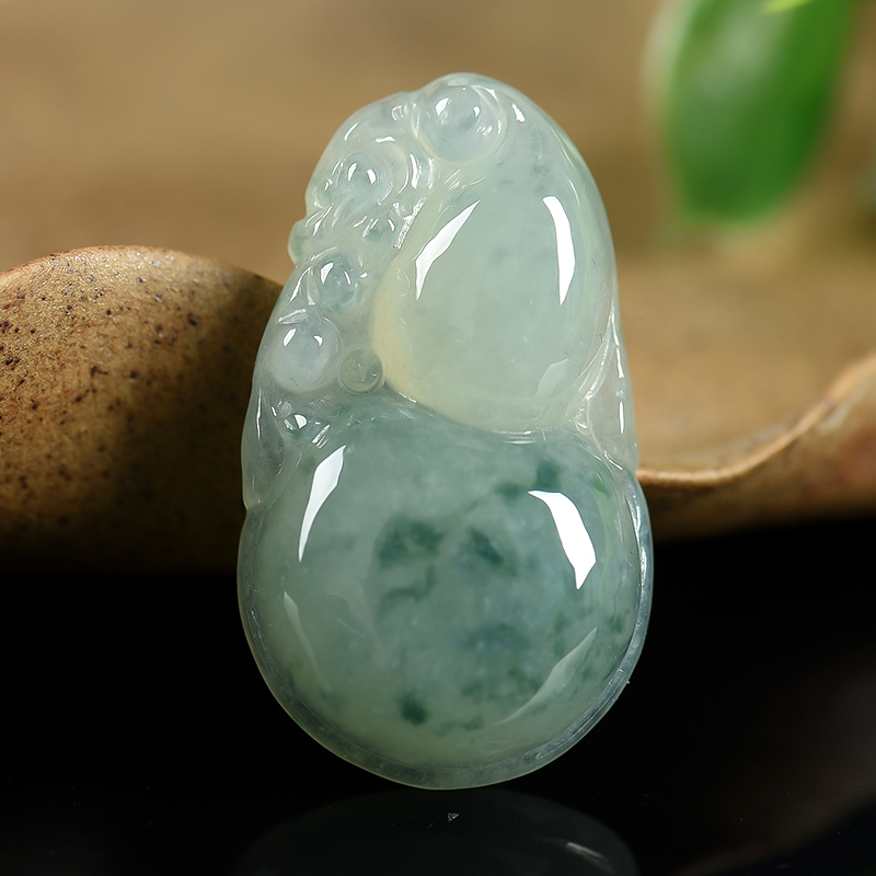 缅甸天然糯种飘花翡翠吊坠-红掌柜