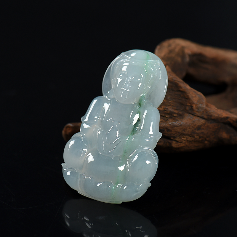 缅甸糯种飘花翡翠观音吊坠-红掌柜