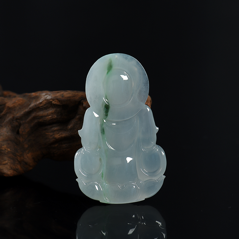 缅甸天然飘花翡翠观音吊坠-红掌柜