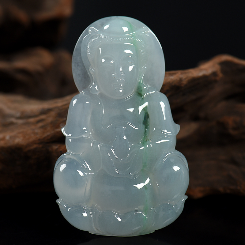 缅甸天然糯种飘花翡翠吊坠-红掌柜