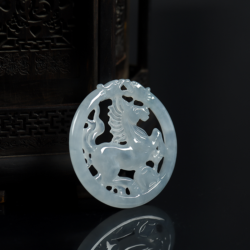 天然糯种翡翠马到成功吊坠-红掌柜