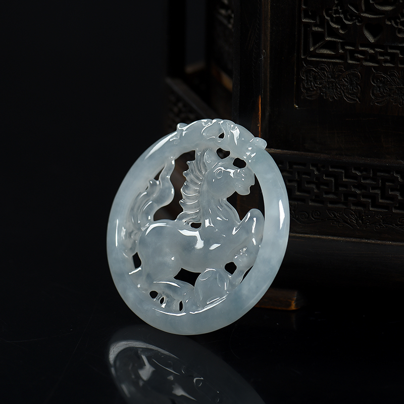 缅甸糯种翡翠马到成功吊坠-红掌柜