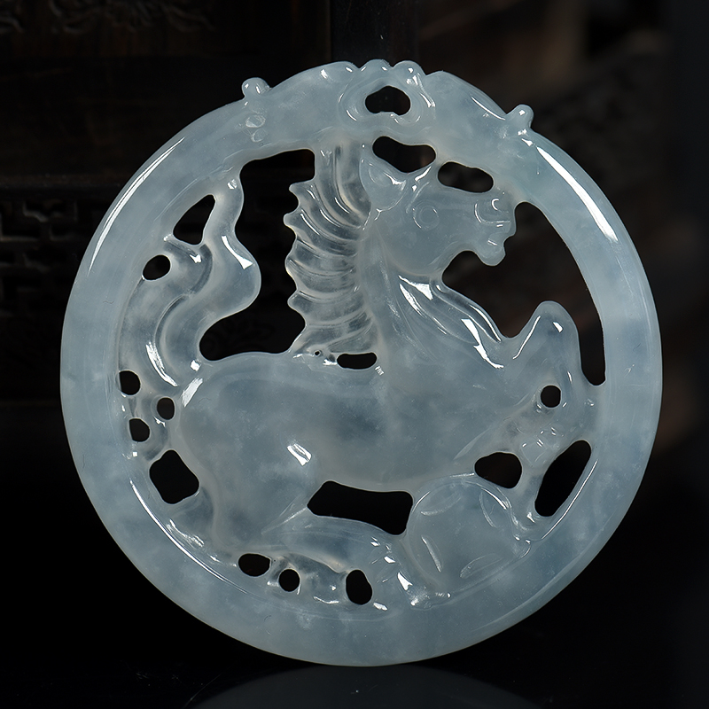 糯种翡翠马到成功吊坠-红掌柜