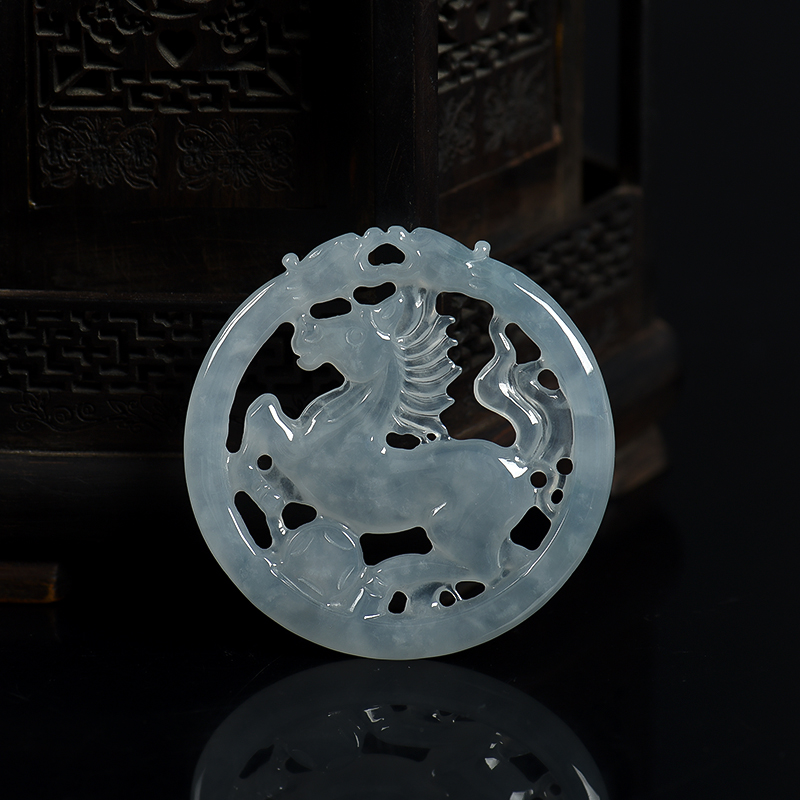 缅甸天然翡翠马到成功吊坠-红掌柜